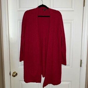 Eileen Fisher Linen Cotton Red Open Cardigan - Size XL Organic Cranberry Red